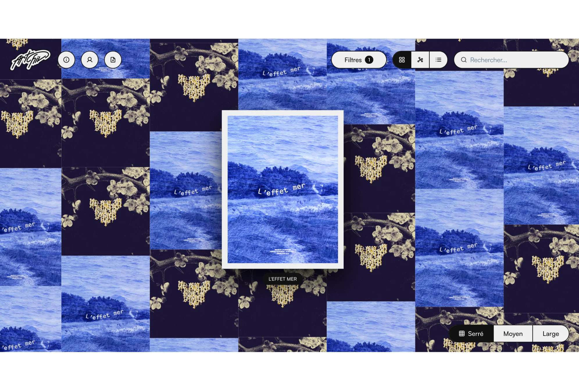 Vue de l'interface Artchiv : navigation sur le canevas infini et sélection des mémoires