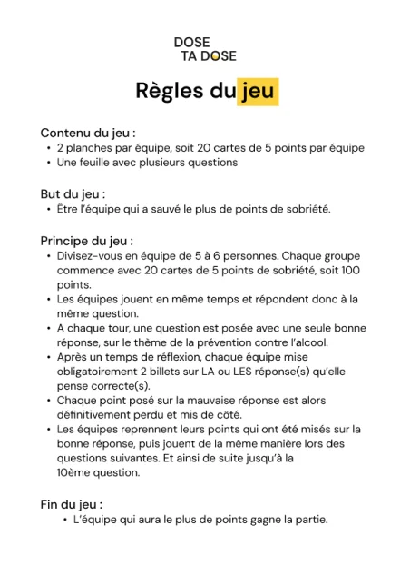 Affiche Règles du jeu - Dose ta dose